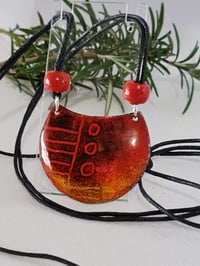 Image 3 of Enamel Drop Earrings - Red Abstract (EJ020)