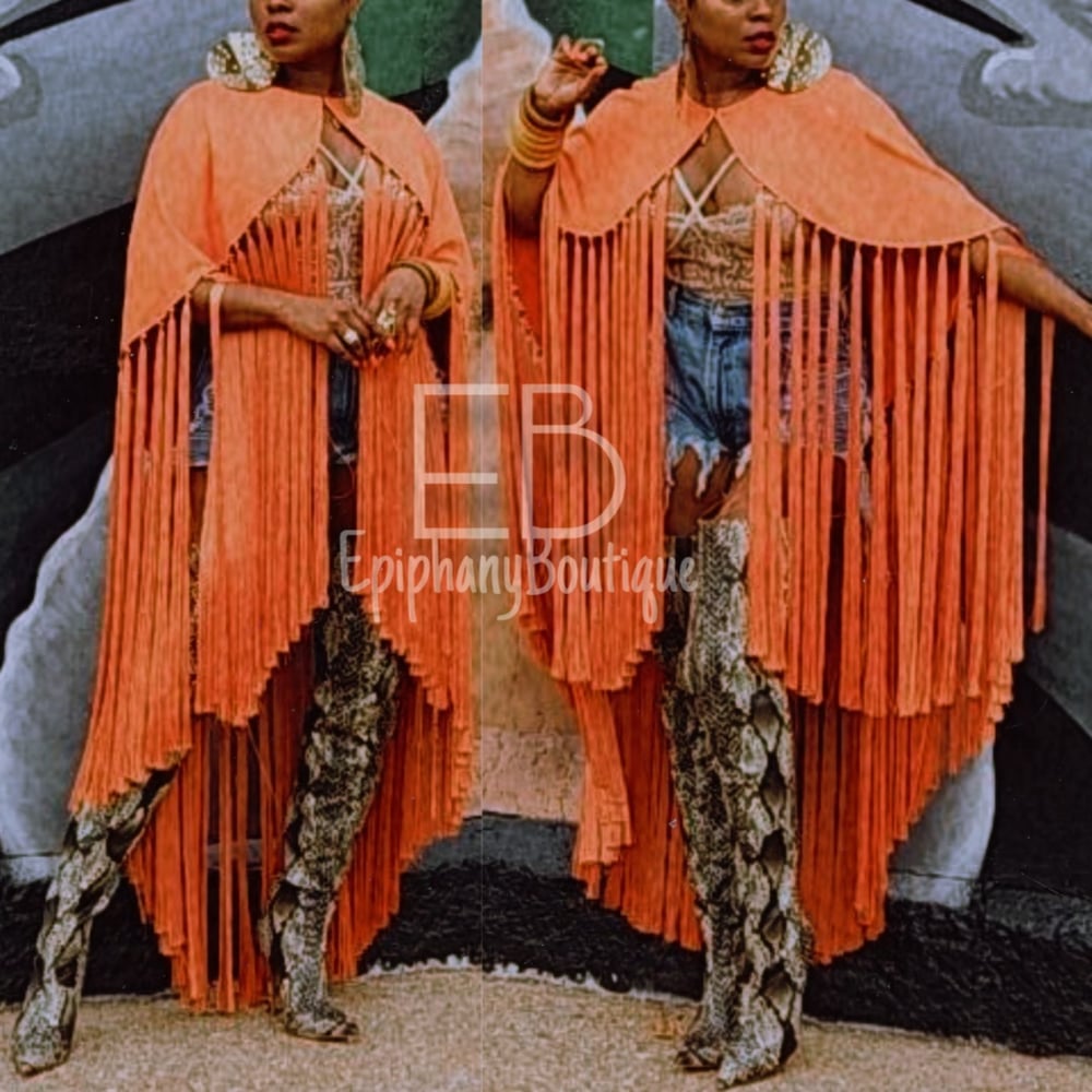 Image of The Mandarin Suede Fringe Cape