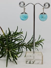 Image 2 of Sterling Silver Enamel Earrings - Sky Blue Enamel with a stamped Leaf motif on Fine Silver (SJ001)