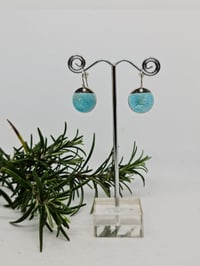 Image 1 of Sterling Silver Enamel Earrings - Sky Blue Enamel with a stamped Leaf motif on Fine Silver (SJ001)