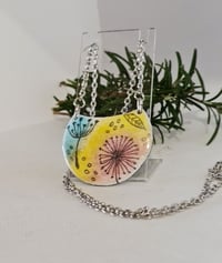 Image 1 of Enamel Pendamt Necklace - Multi Colour Floral and Graphite (EJ011)