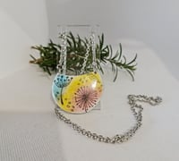 Image 3 of Enamel Pendamt Necklace - Multi Colour Floral and Graphite (EJ011)