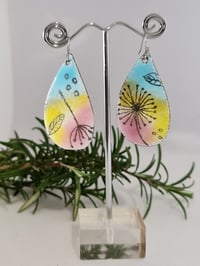 Image 1 of Enamel Drop Earrings - Multi Colour Floral and Graphite (EJ010)
