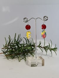 Image 2 of Enamel Drop Earrings - Floral Red and Yellow (EJ005)