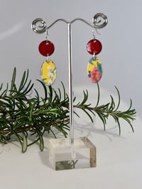 Image 1 of Enamel Drop Earrings - Floral Red and Yellow (EJ005)