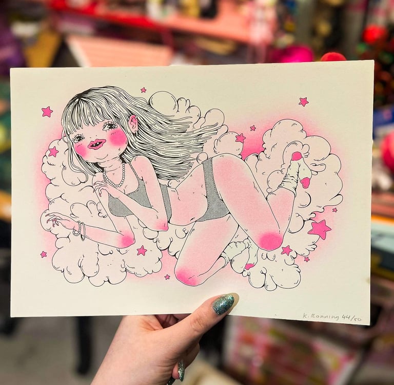 Cloud Girl A4 Risograph Print