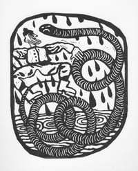 Image of Linoleumstryk - ”Sømand og søslange i slåskamp”