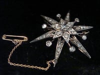 Image 1 of Victorian 18ct old rose cut diamond celestial star starburst brooch pendant