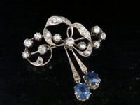 Image 1 of Edwardian 18ct silver old cut diamond 1.50ct+ natural sapphire bow brooch 