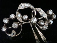 Image 2 of Edwardian 18ct silver old cut diamond 1.50ct+ natural sapphire bow brooch 