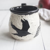 Image 2 of Black Crow Sgraffito Mug, Beautiful Carved Raven Coffee Cup, 12 oz., Made in USA