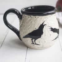 Image 3 of Black Crow Sgraffito Mug, Beautiful Carved Raven Coffee Cup, 12 oz., Made in USA