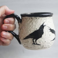 Image 4 of Black Crow Sgraffito Mug, Beautiful Carved Raven Coffee Cup, 12 oz., Made in USA