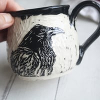 Image 5 of Black Crow Sgraffito Mug, Beautiful Carved Raven Coffee Cup, 12 oz., Made in USA