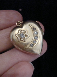 Image 2 of EDWARDIAN 18CT HIGH CARAT OLD CUT DIAMOND STAR CRESCENT HEART LOCKET 6.6g