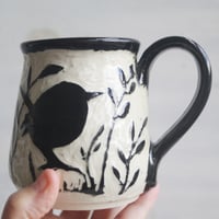 Image 5 of Black Bird Sgraffito Garden Mug, 12 oz. Hand Carved Botanical Design Specialty Art Mug, Made in USA