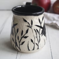 Image 3 of Black Bird Sgraffito Garden Mug, 12 oz. Hand Carved Botanical Design Specialty Art Mug, Made in USA