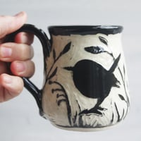 Image 4 of Black Bird Sgraffito Garden Mug, 12 oz. Hand Carved Botanical Design Specialty Art Mug, Made in USA