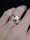 EDWARDIAN 9CT YELLOW GOLD THICK STAR CELESTIAL RUBY BOMBE GYPSY RING