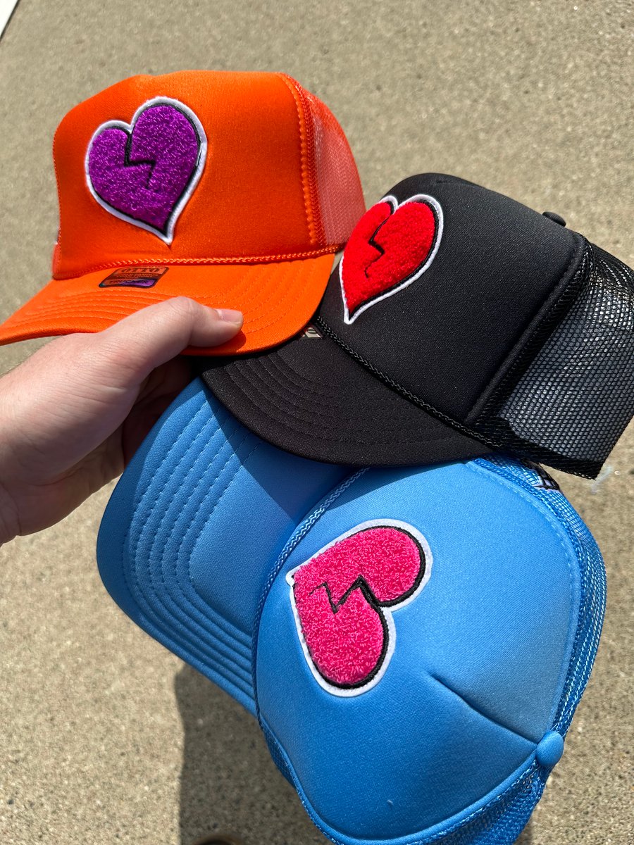 Image of "Broken Heart" Chenille Trucker Caps (Purple/Red/Pink)