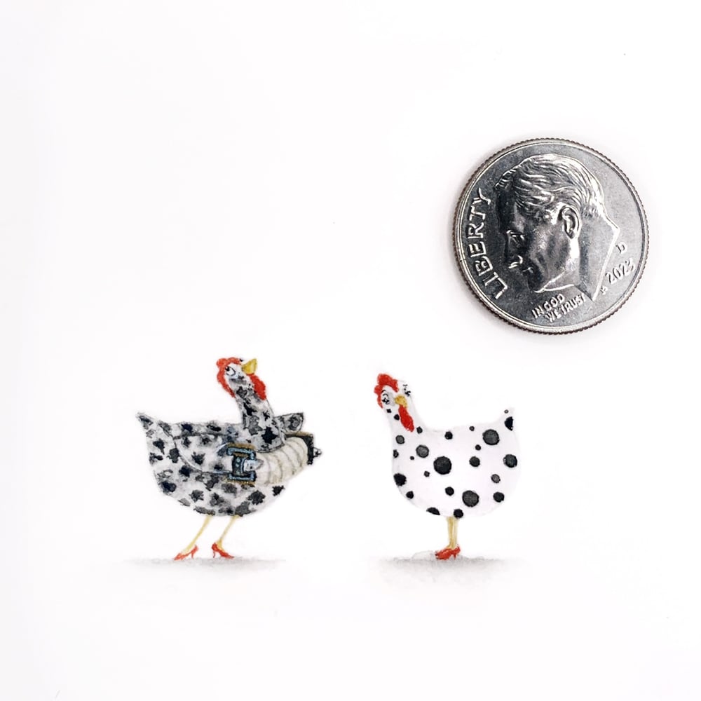Image of Polka Chickens Original Tiny Watercolor