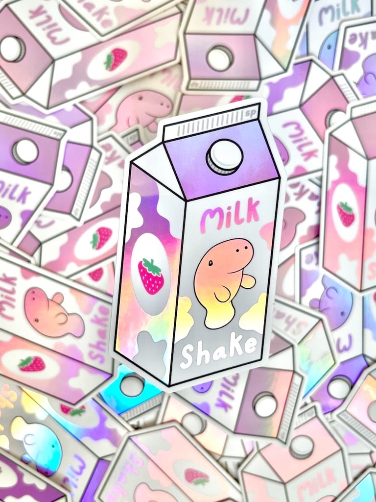 Holographic Strawberry Milkshake Sticker Image 3