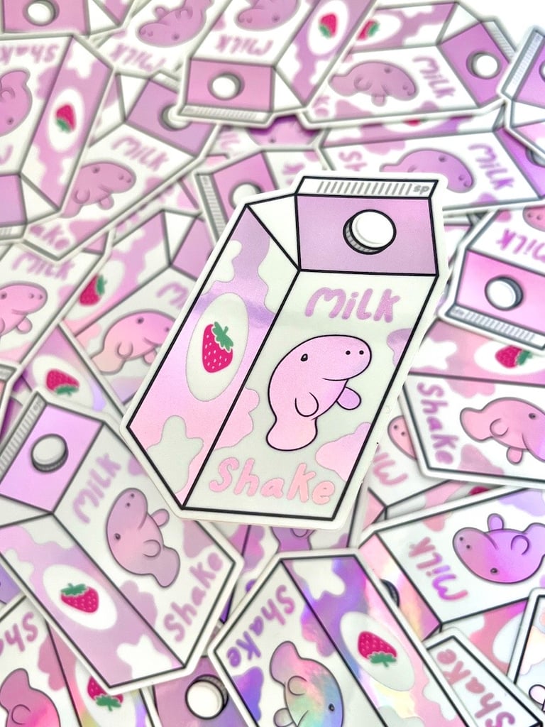 Holographic Strawberry Milkshake Sticker Image 2