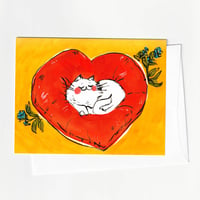 Image 1 of Heart Pillow Cat - A2 Greeting Card