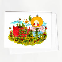 Image 1 of Lemon Baby & Tomato Dog in the Clovers - A2 Greeting Card