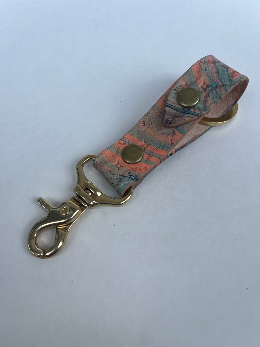 Image of Turquoise/Orange Marbled Long Keychain 