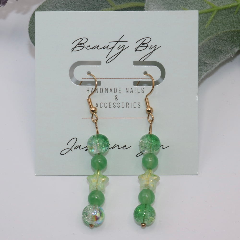 Image of Lucky Star Green Drop Earrings