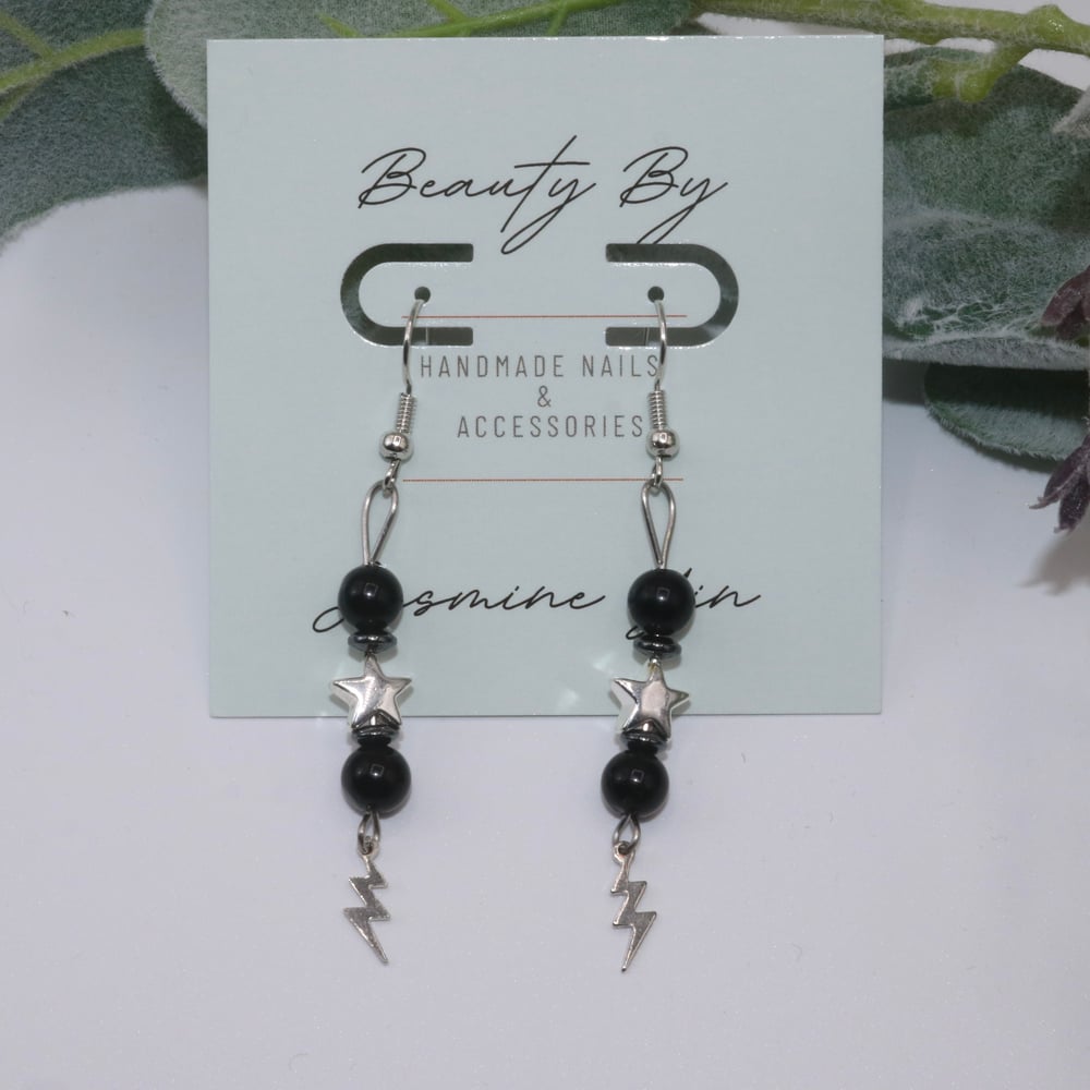 Image of Black Quartz x Hematite Drop Earring