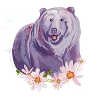 Art Print Purple Bear with Flowers 