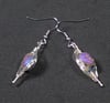 Rainbow Druzy herringbone  silver wrapped earrings