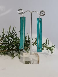 Image 2 of Enamel Earrings - Teal and Fine Silver (SJ004)