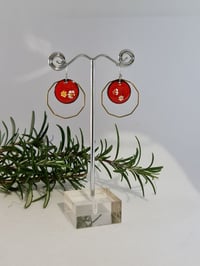 Image 1 of Enamel Earrings - Red Floral and Brass (EJSO003)