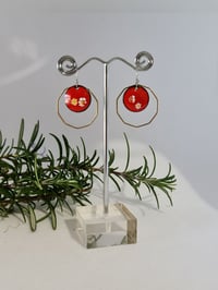 Image 2 of Enamel Earrings - Red Floral and Brass (EJSO003)