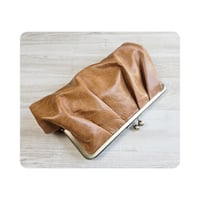 Image 1 of Caramel Pleated Leather Clutch