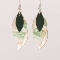 Image 1 of Handmade Australian leather leaf earrings - Dark green, painted green & bronze, rose gold [LHG-127]