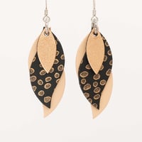 Image 1 of Handmade Australian leather leaf earrings - Copper, bronze spot on black, natural