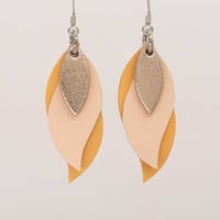Image 1 of Handmade Australian leather leaf earrings - Rose gold, pale peach, soft apricot [LRP-542]