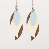 Image 1 of Australian leather leaf earrings - Baby blue, cream, light brown