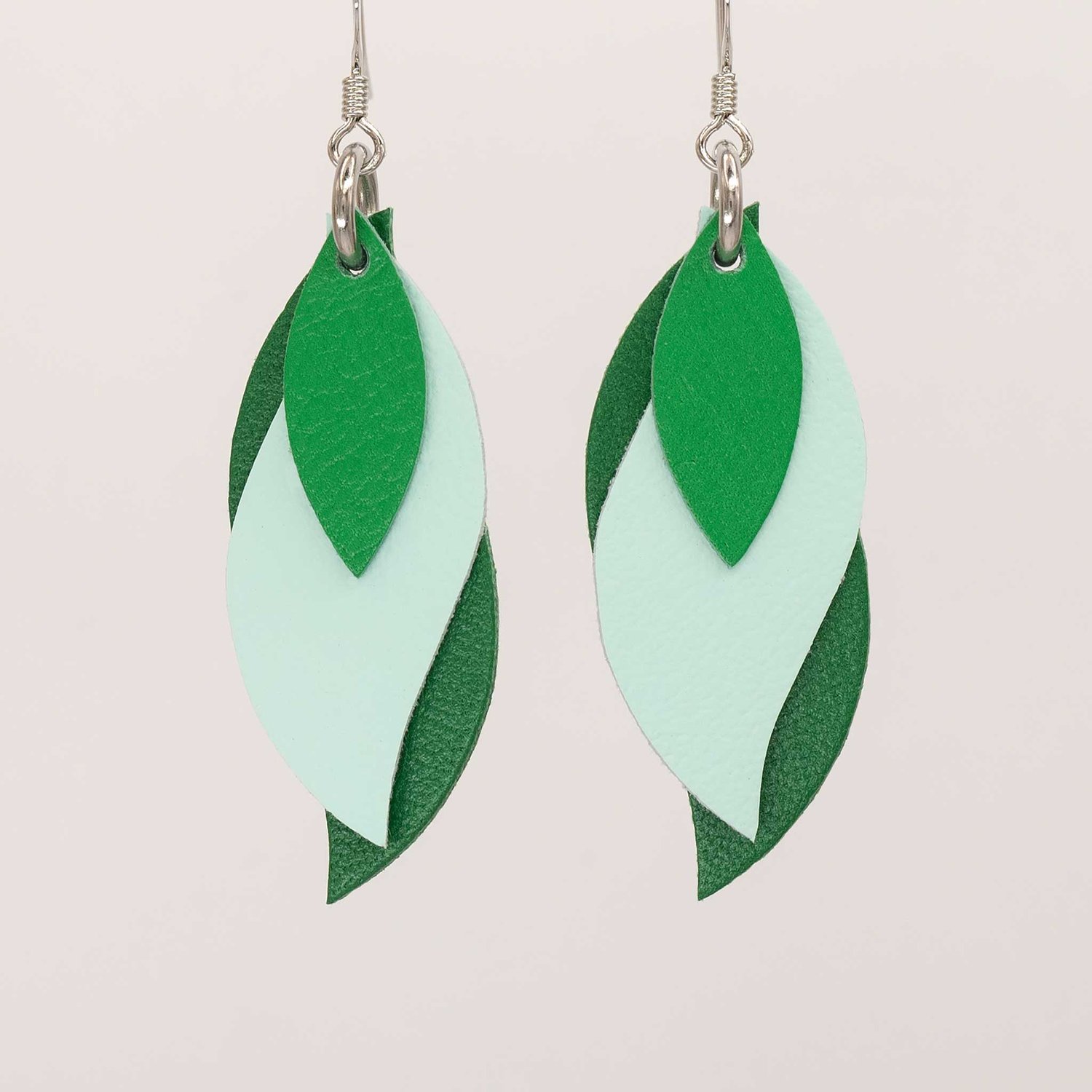 Image of Handmade Australian leather leaf earrings - Green and mint [LGM-732]
