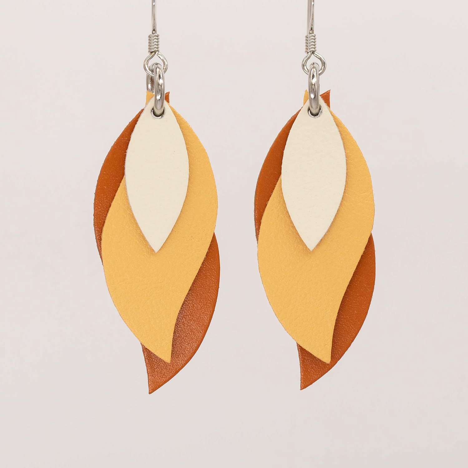 Image of Handmade Australian leather leaf earrings - Cream, soft apricot, warm orange [LAO-116]