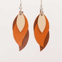 Image 1 of Handmade Australian leather leaf earrings - Beige, warm orange, saddletan brown [LOB-322]