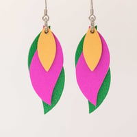 Image 1 of Handmade Australian leather leaf earrings - Soft apricot orange, hot pink, fern green [LPG-431]