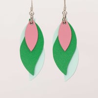 Image 1 of Handmade Australian leather leaf earrings - Pink, fern green, mint green [LPG-613]