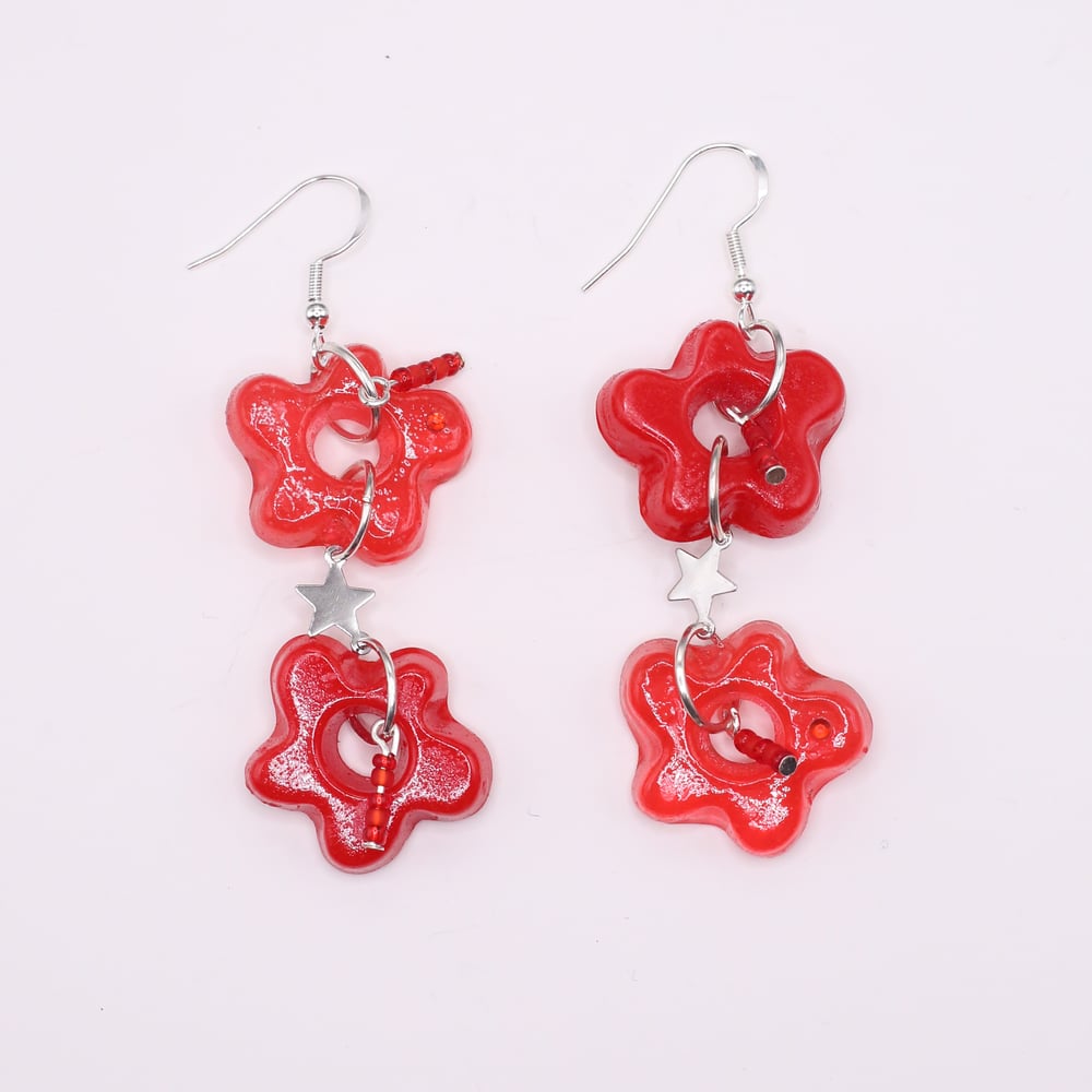 Image of Red Apple Flower Earrings