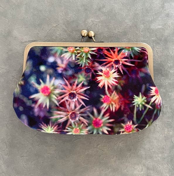Image of Starry mosses, velvet clutch shoulder bag with cross-body leather strap
