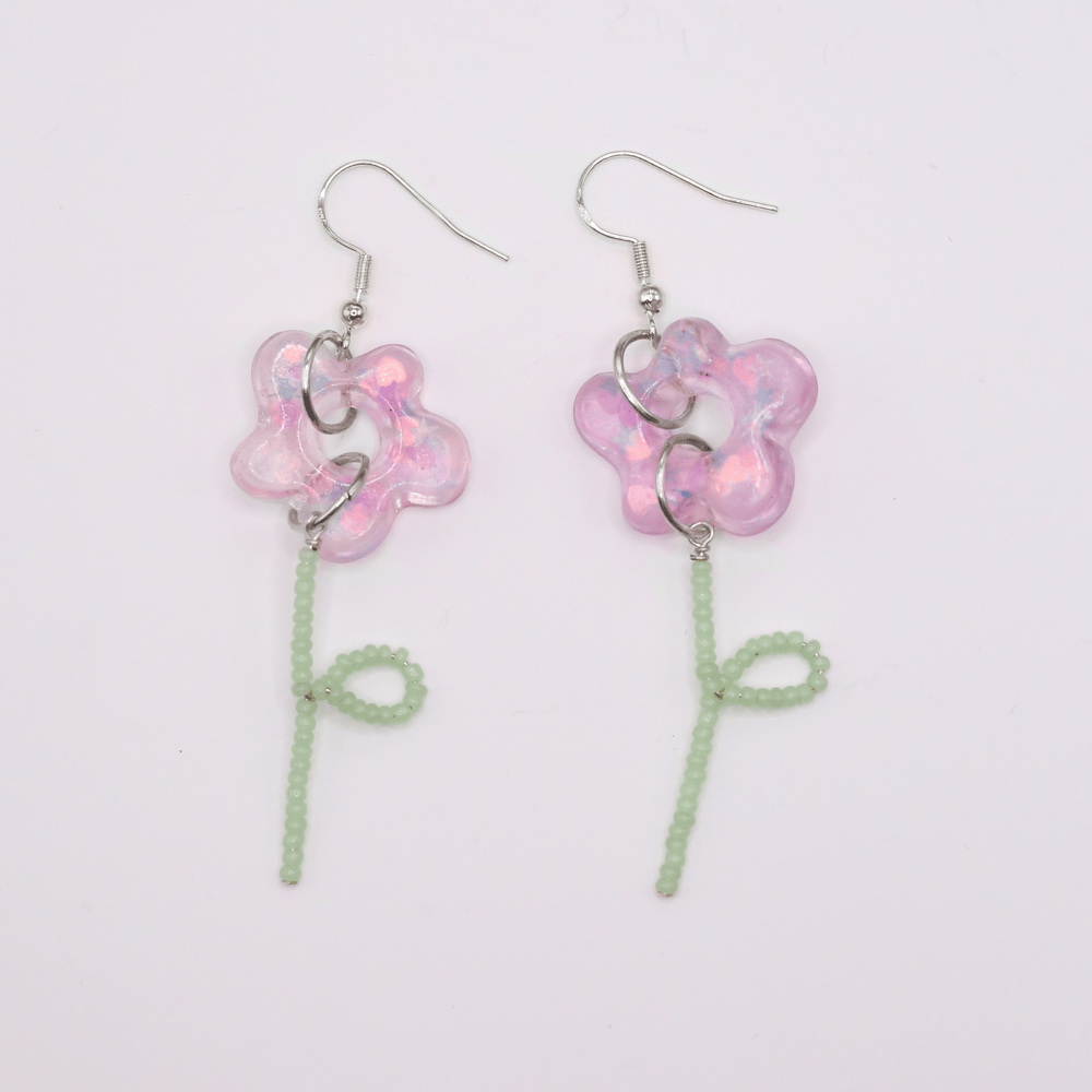 Image of Glitter Flower & Stem Earrings